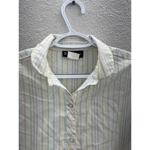Womens Present Tense Shirt Size 13 White Striped Short Sleeve Button Up - Picture 3 of 9